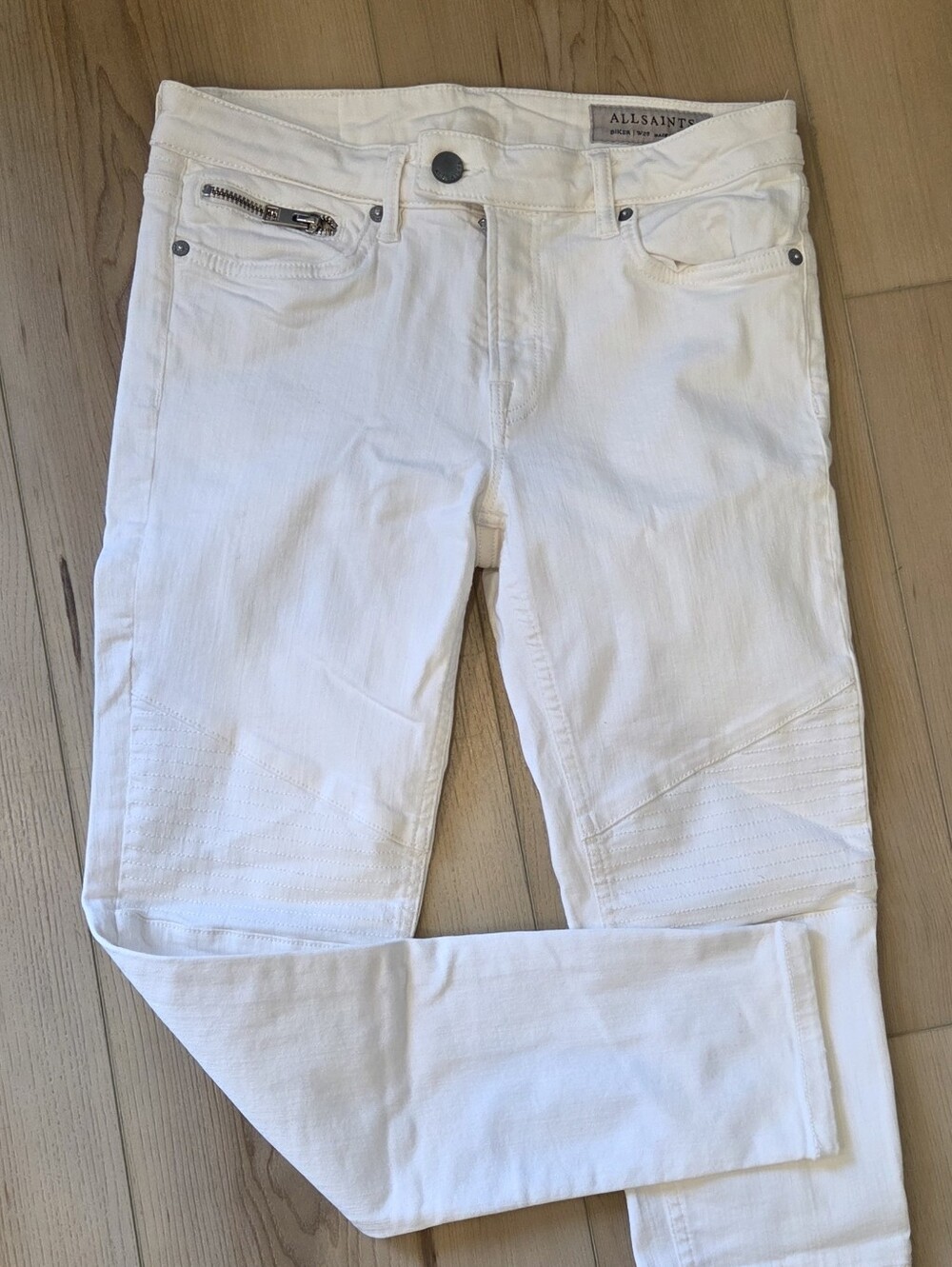 AllSaints White Biker Skinny Jeans